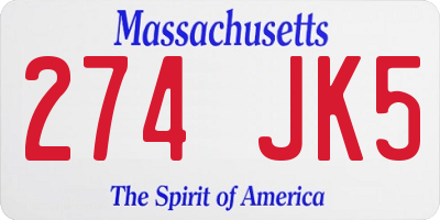 MA license plate 274JK5