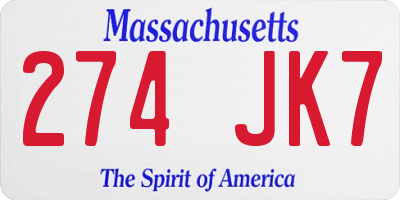 MA license plate 274JK7