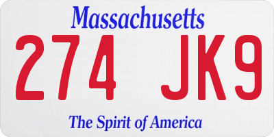 MA license plate 274JK9