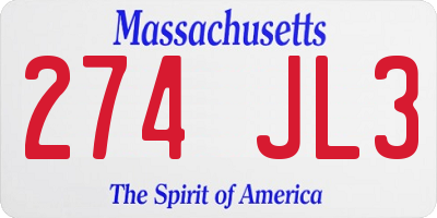 MA license plate 274JL3