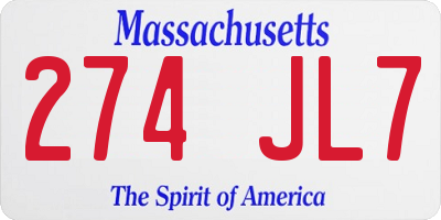 MA license plate 274JL7
