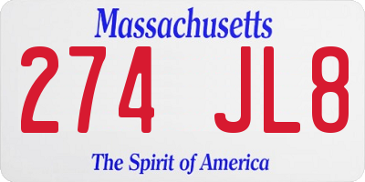MA license plate 274JL8