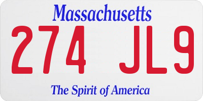 MA license plate 274JL9