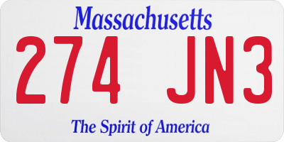 MA license plate 274JN3