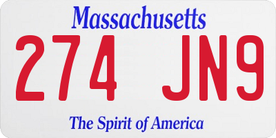 MA license plate 274JN9