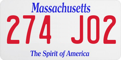 MA license plate 274JO2