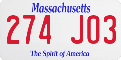 MA license plate 274JO3