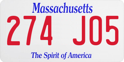 MA license plate 274JO5