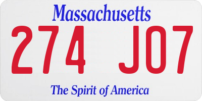 MA license plate 274JO7
