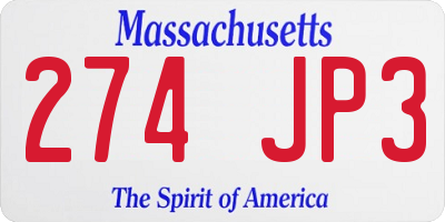 MA license plate 274JP3
