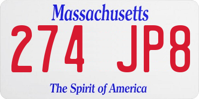 MA license plate 274JP8