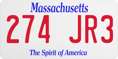 MA license plate 274JR3