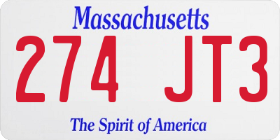 MA license plate 274JT3