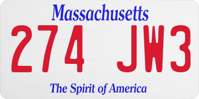 MA license plate 274JW3