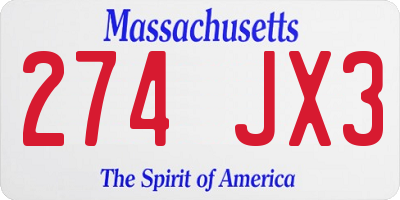MA license plate 274JX3