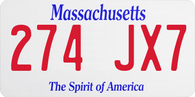 MA license plate 274JX7