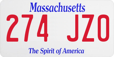 MA license plate 274JZ0