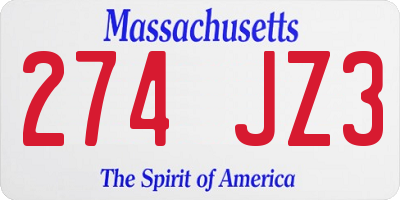 MA license plate 274JZ3