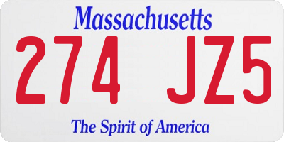 MA license plate 274JZ5