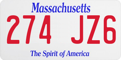 MA license plate 274JZ6