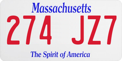 MA license plate 274JZ7