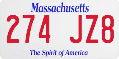 MA license plate 274JZ8