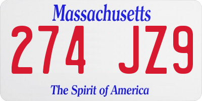 MA license plate 274JZ9