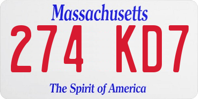 MA license plate 274KD7