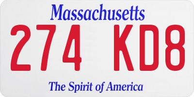 MA license plate 274KD8