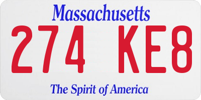 MA license plate 274KE8