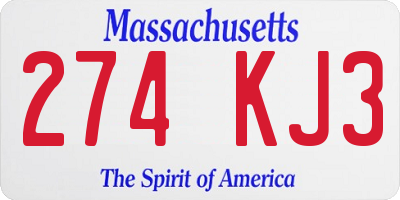MA license plate 274KJ3