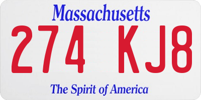 MA license plate 274KJ8