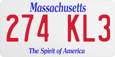 MA license plate 274KL3