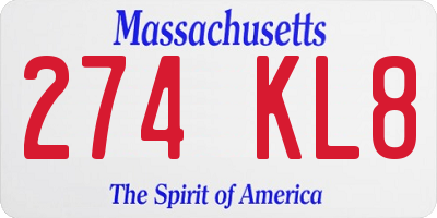 MA license plate 274KL8
