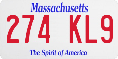 MA license plate 274KL9