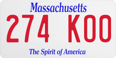 MA license plate 274KO0