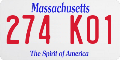 MA license plate 274KO1