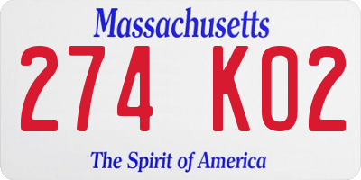 MA license plate 274KO2
