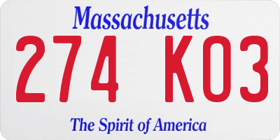 MA license plate 274KO3