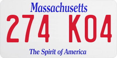 MA license plate 274KO4