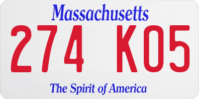 MA license plate 274KO5
