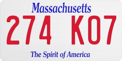 MA license plate 274KO7