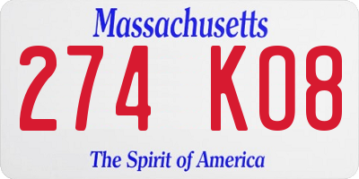 MA license plate 274KO8