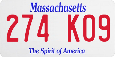 MA license plate 274KO9