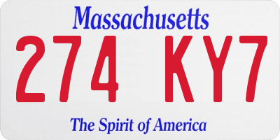 MA license plate 274KY7