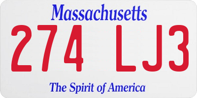 MA license plate 274LJ3