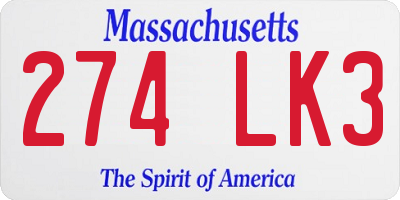 MA license plate 274LK3