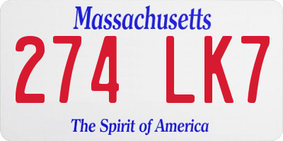 MA license plate 274LK7