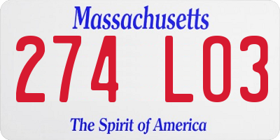 MA license plate 274LO3