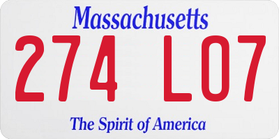 MA license plate 274LO7